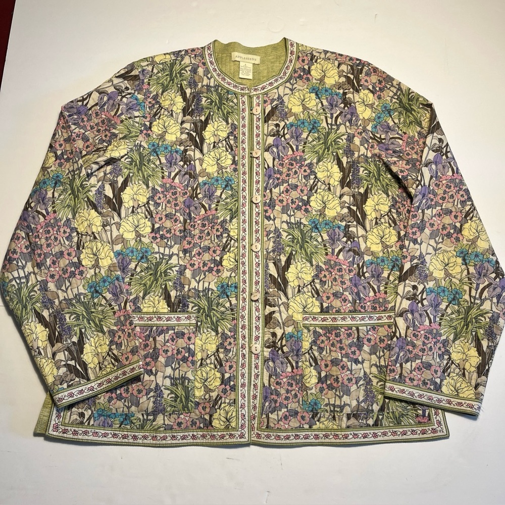 Appleseed’s L Quilted Cotton Jacket Cottagecore Farmhouse Floral Vintage